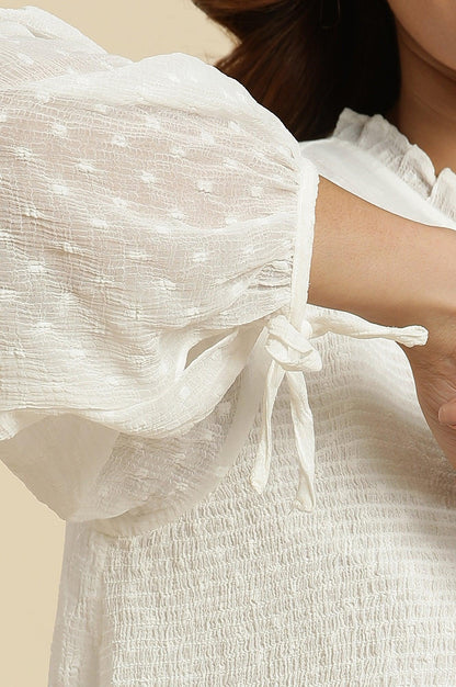 W for Woman White Socking Chiffon Swiss Dot Western Top