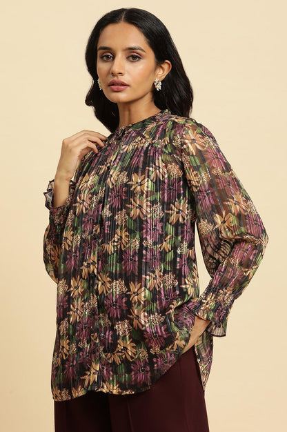 W for Woman Purple Floral Printed Chiffon Lurex Top