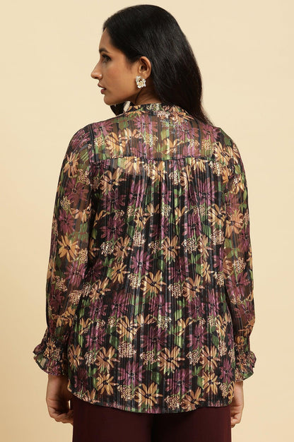 W for Woman Purple Floral Printed Chiffon Lurex Top