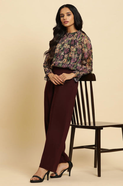 W for Woman Purple Floral Printed Chiffon Lurex Top