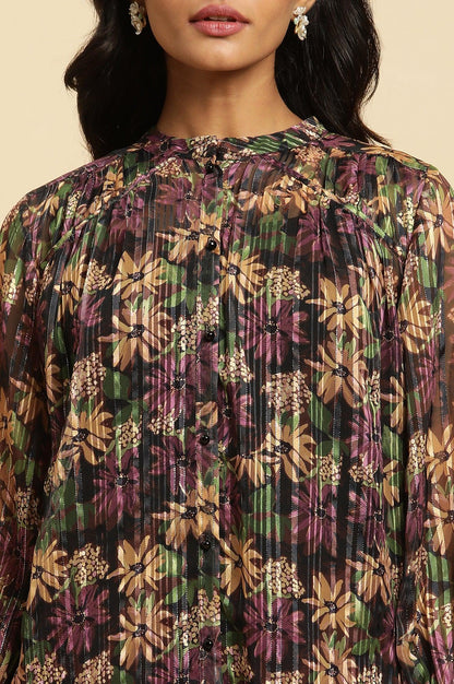 W for Woman Purple Floral Printed Chiffon Lurex Top