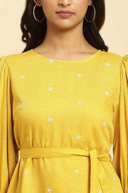 W for Woman Yellow Minimal Embroidered Western Top With Belt