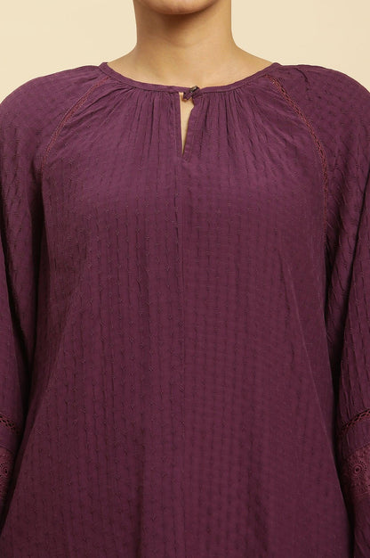 W for Woman Purple Swiss Dot Gathered Sleeves Western Top