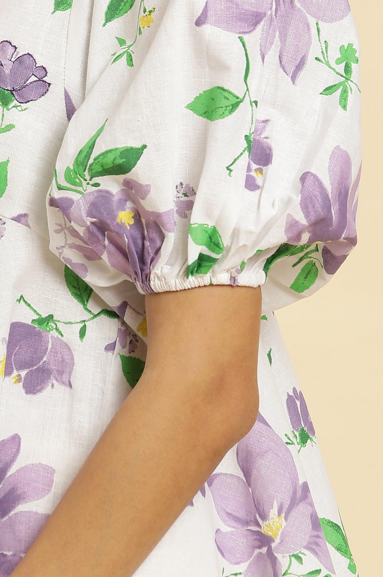 W for Woman Ecru Floral Printed Peplum Top