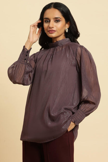 W for Woman Purple Turtle Neck Sheer Top