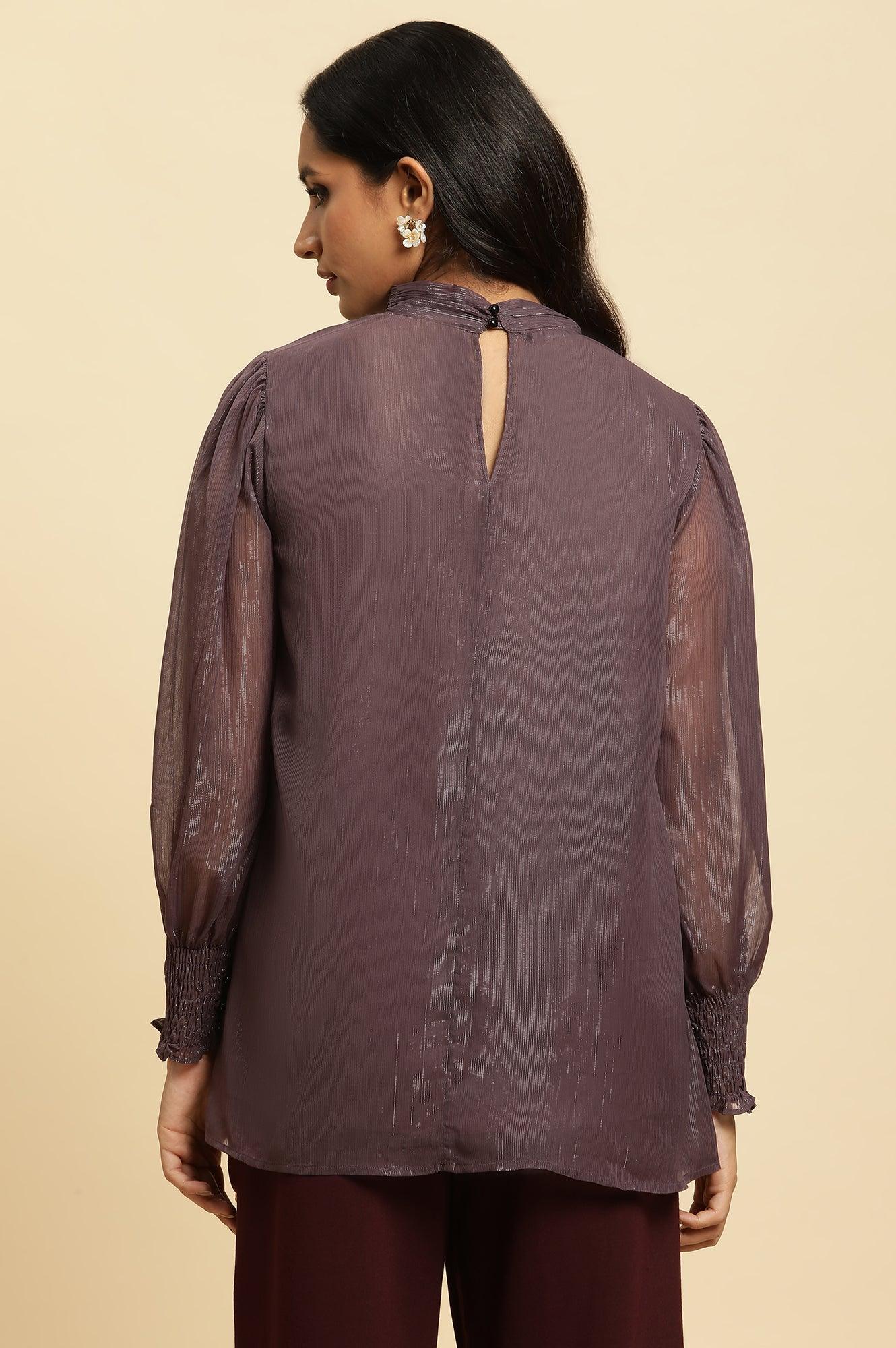 W for Woman Purple Turtle Neck Sheer Top