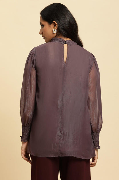 W for Woman Purple Turtle Neck Sheer Top