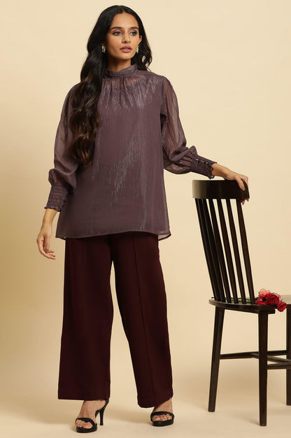 W for Woman Purple Turtle Neck Sheer Top