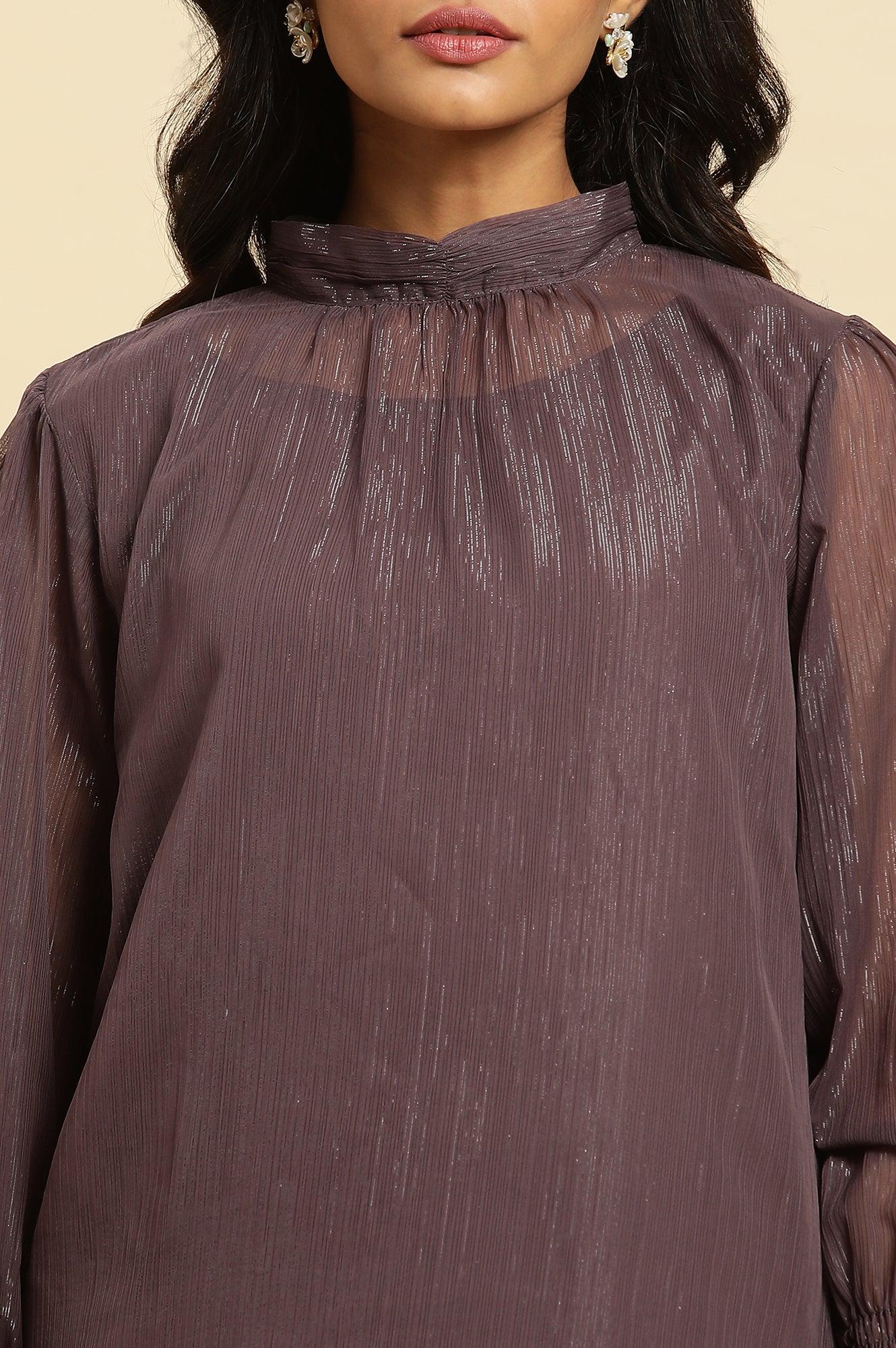 W for Woman Purple Turtle Neck Sheer Top