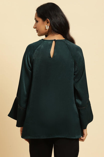 W for Woman Green Neck Cutout Embellished Shirt