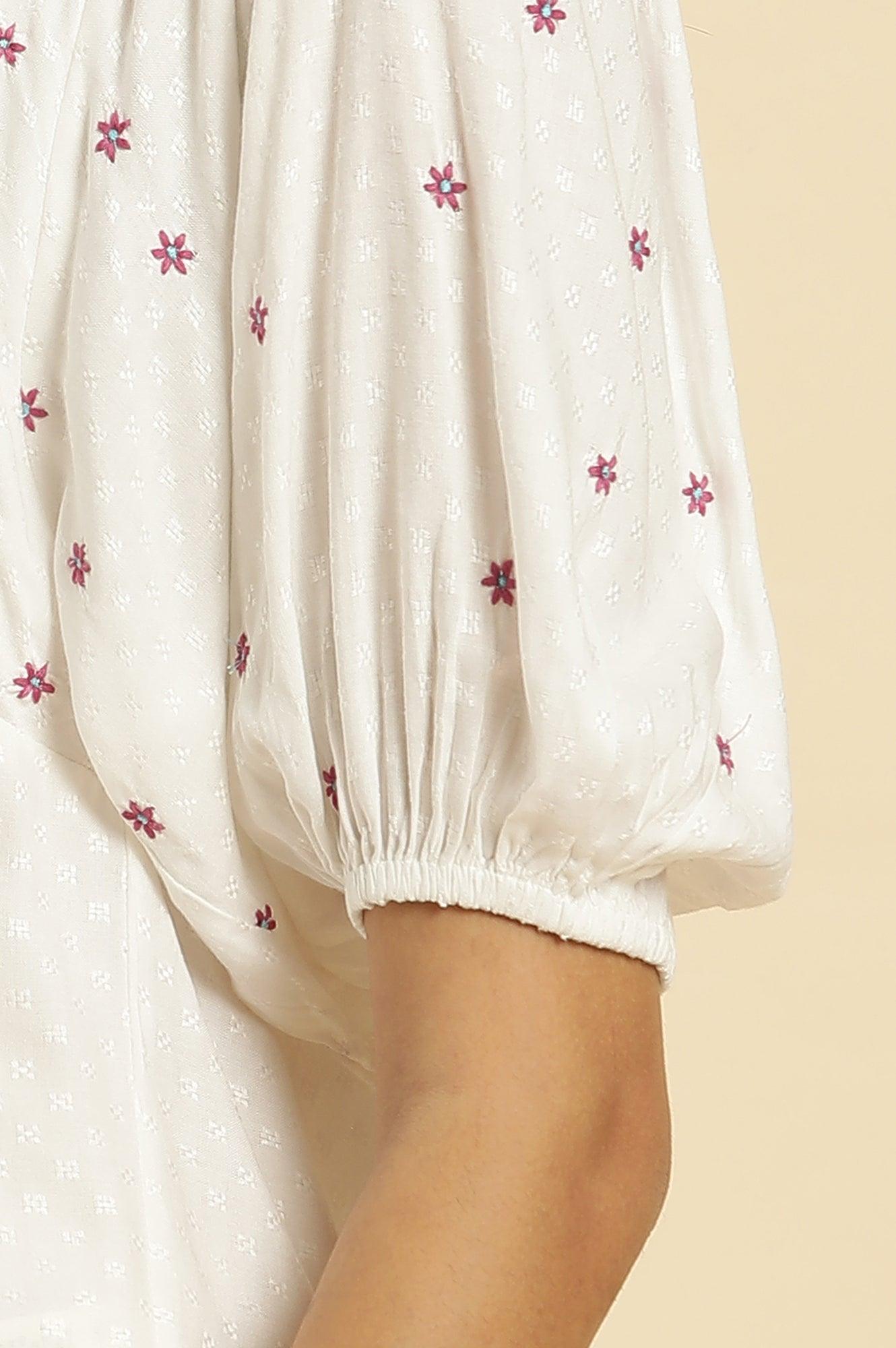 W for Woman White Peplum Cotton Top with Embroidered Yoke