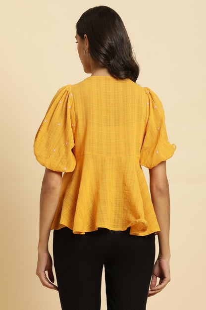W for Woman Yellow Peplum Top With Embroidered Yoke