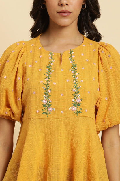 W for Woman Yellow Peplum Top With Embroidered Yoke