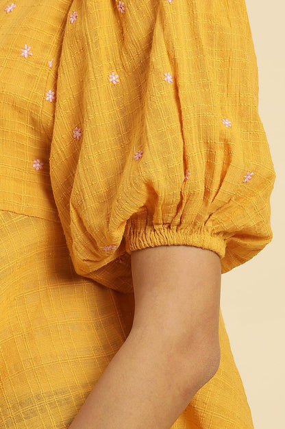 W for Woman Yellow Peplum Top With Embroidered Yoke