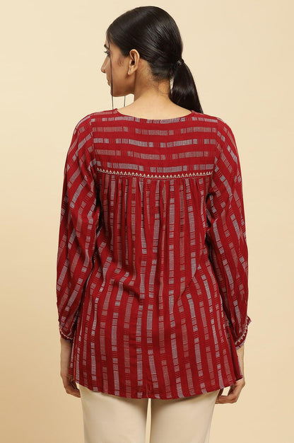W for Woman Maroon Gathered Top With Embroidery