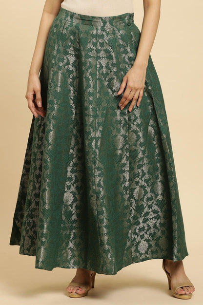 W for Woman Dark Green Jacquard Flared Skirt
