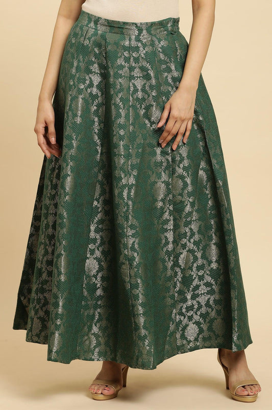 W for Woman Dark Green Jacquard Flared Skirt
