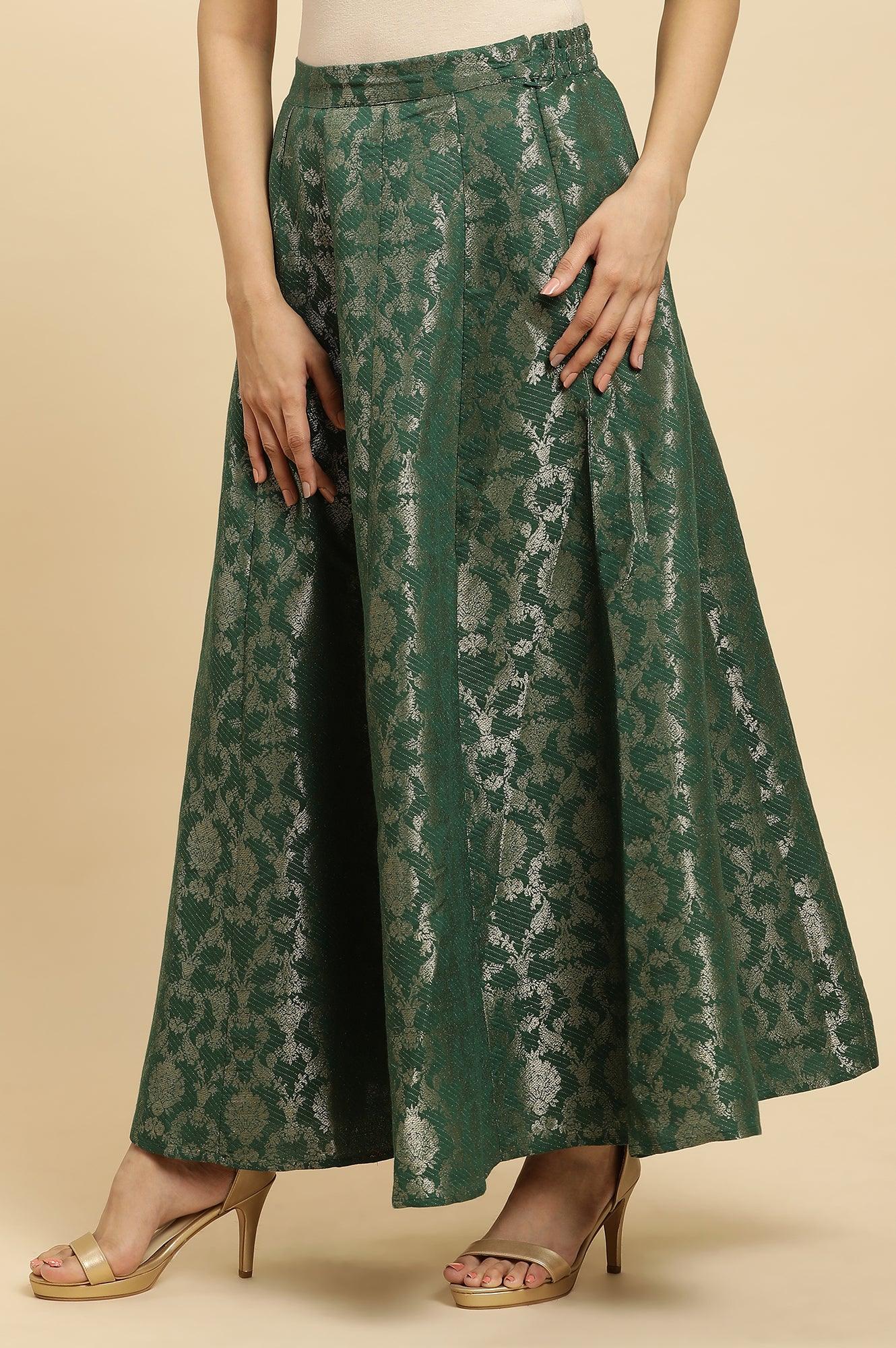 W for Woman Dark Green Jacquard Flared Skirt