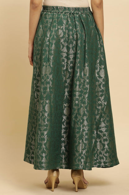 W for Woman Dark Green Jacquard Flared Skirt