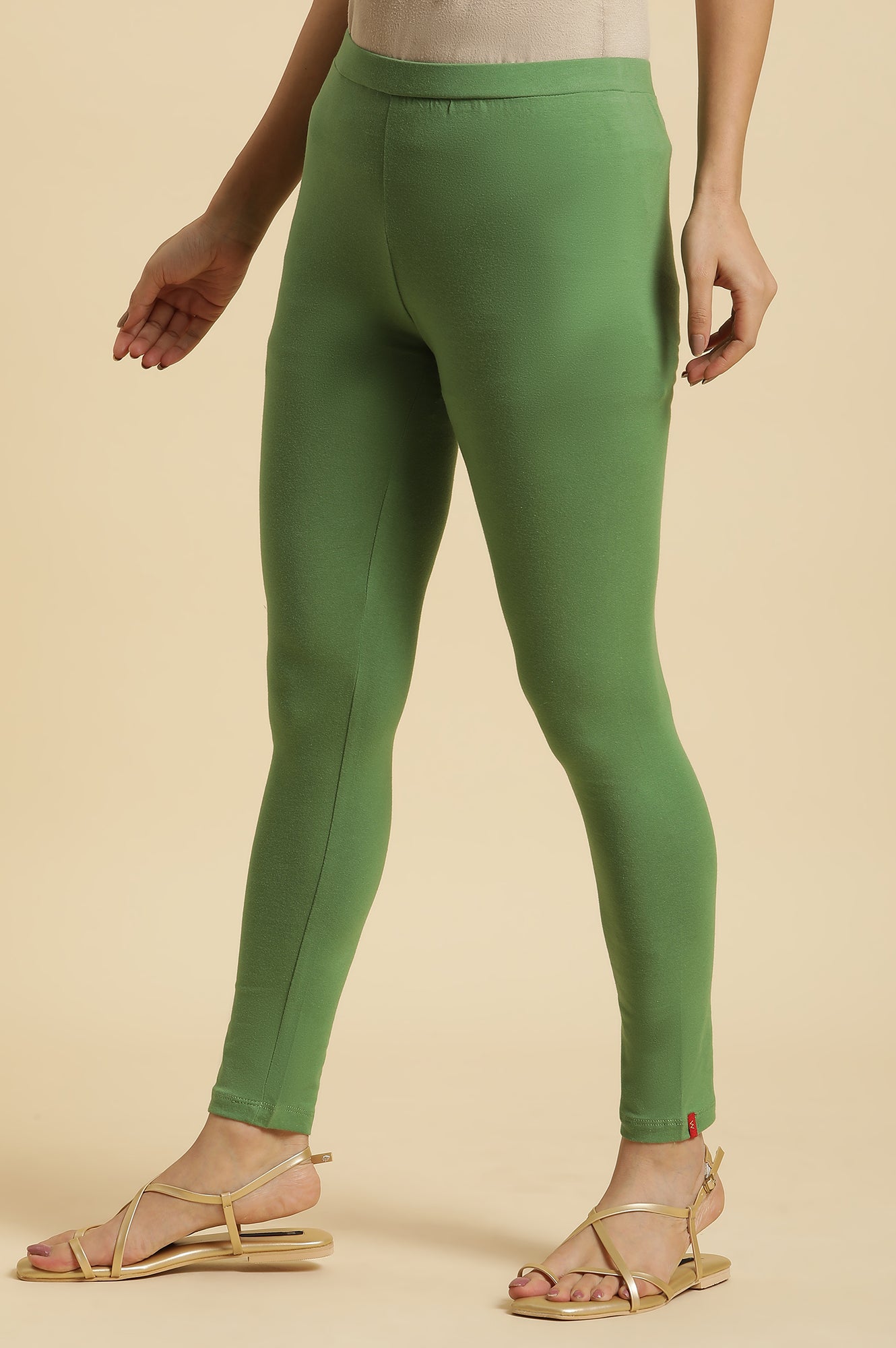 W for Woman Olive Green Cotton Jersey Lycra Tights