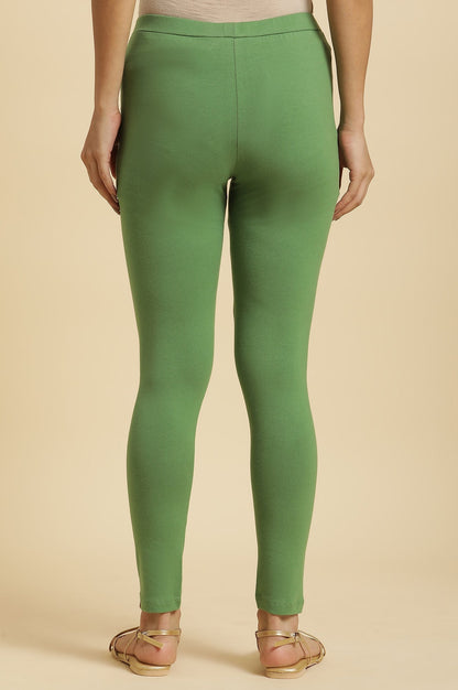 W for Woman Olive Green Cotton Jersey Lycra Tights