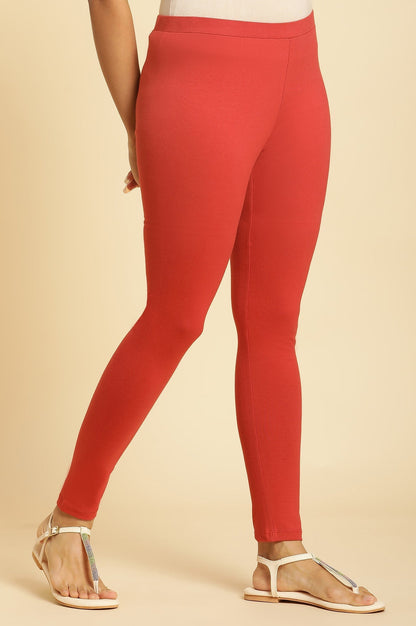 W for Woman Rust Red Knitted Solid Tights.