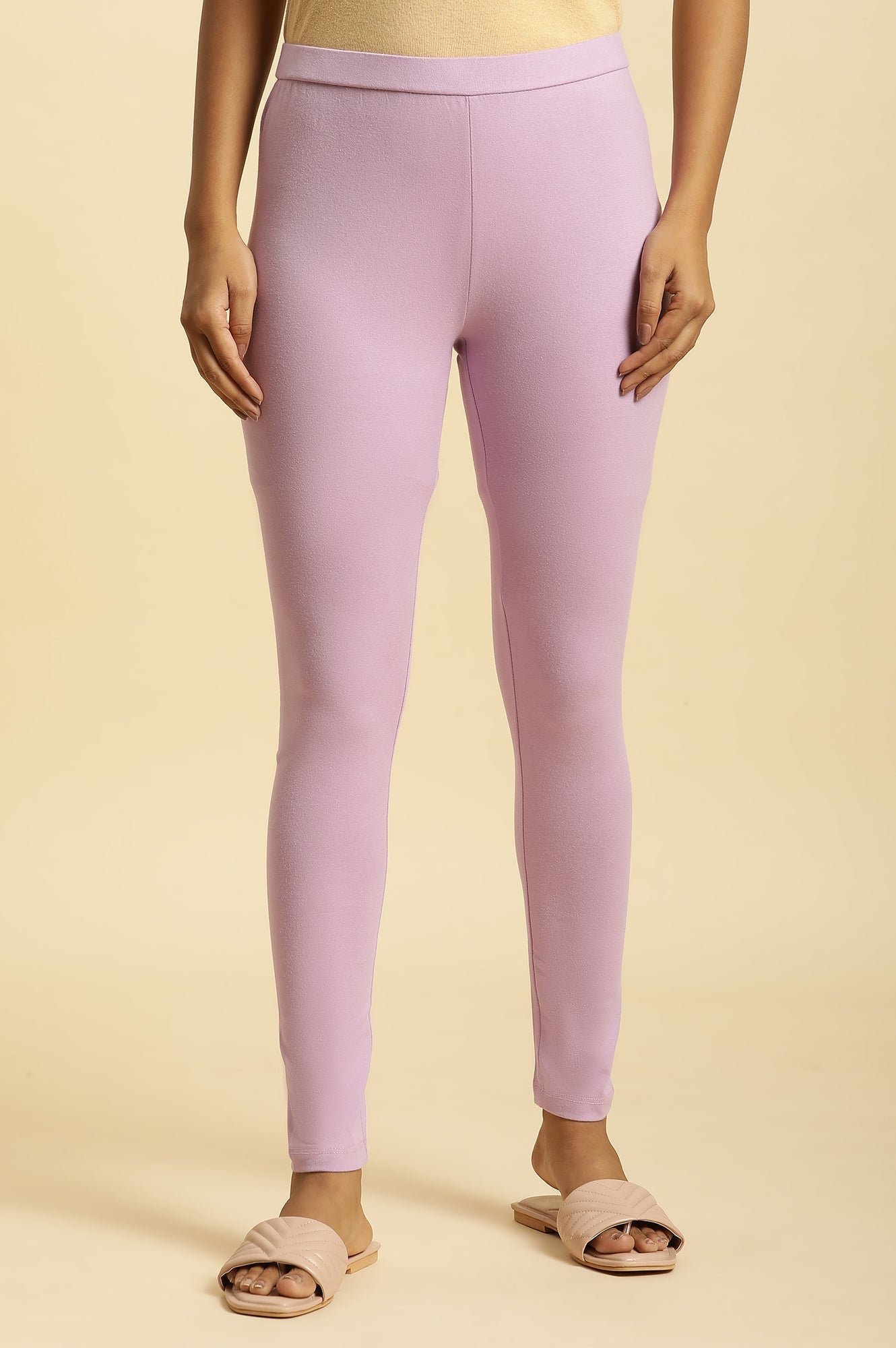 W for Woman Lavender Purple Knitted Cotton Lycra Tights