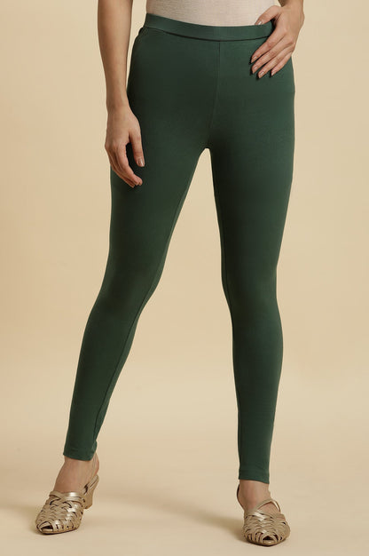 W for Woman Dark Green Cotton Jersey Lycra Tights