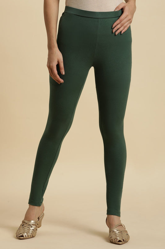 W for Woman Dark Green Cotton Jersey Lycra Tights
