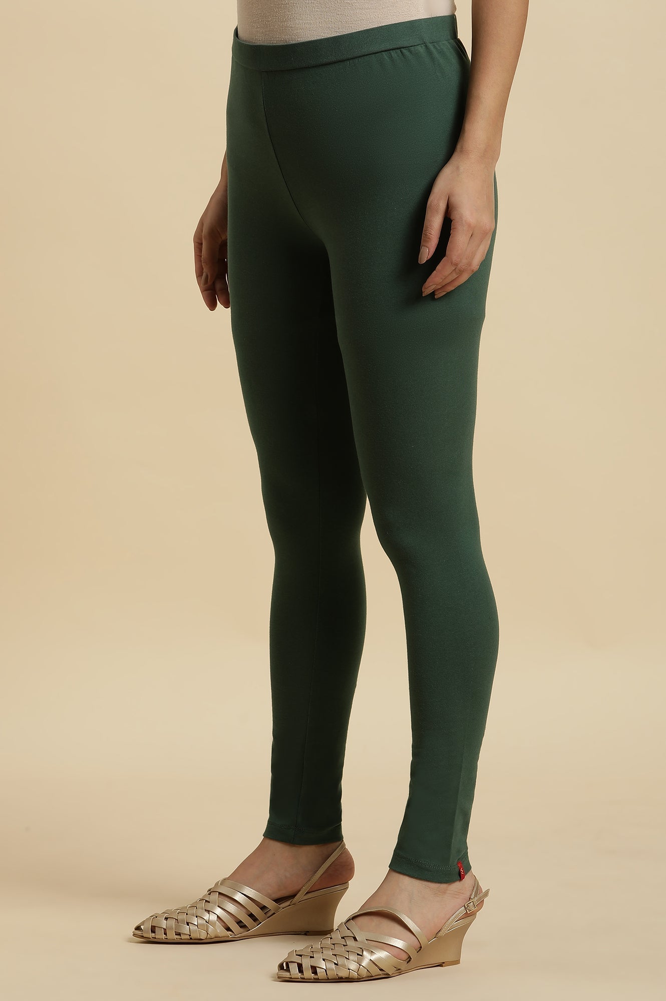 W for Woman Dark Green Cotton Jersey Lycra Tights