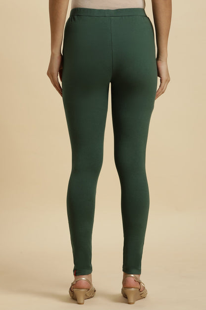 W for Woman Dark Green Cotton Jersey Lycra Tights