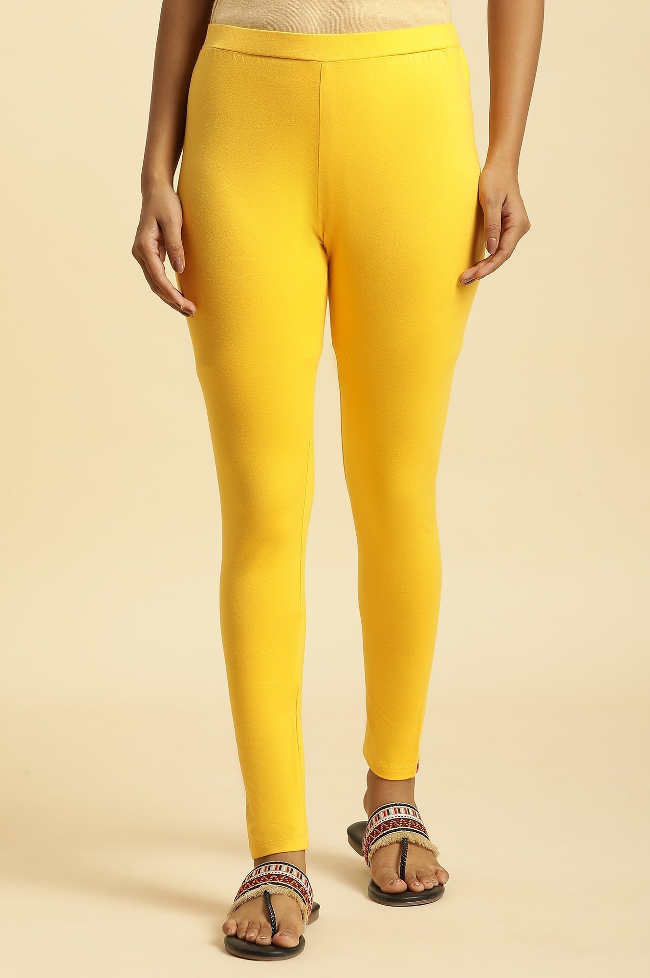 W for Woman Yellow Cotton Jersey Lycra Tights