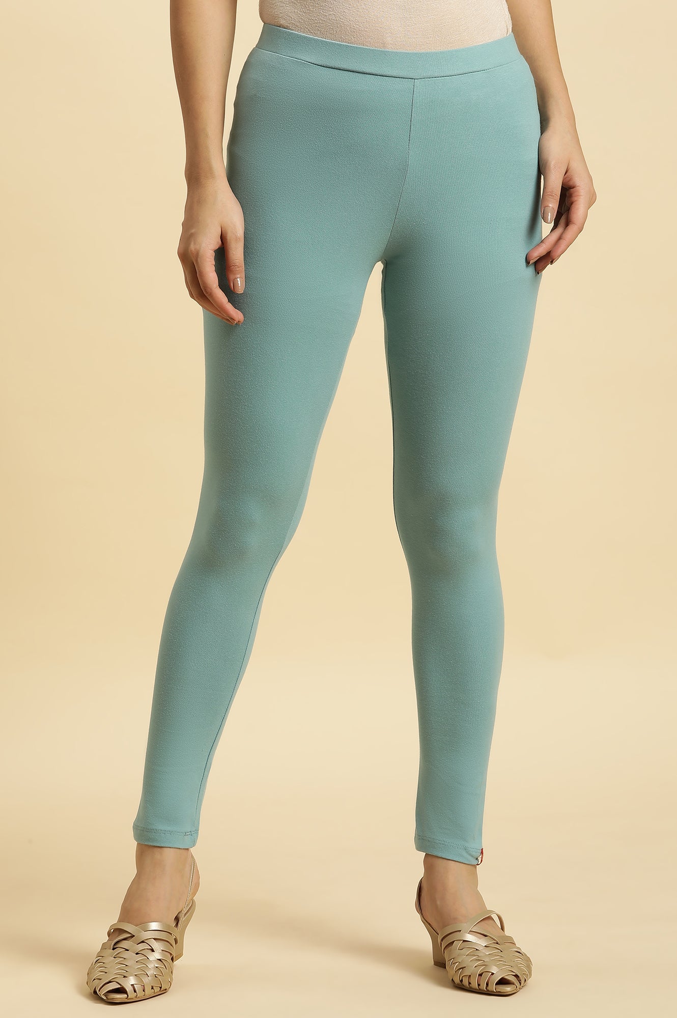 W for Woman Teal Blue Cotton Jersey Lycra Tights