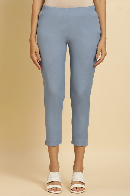 W for Woman Blue Solid Slim Pants
