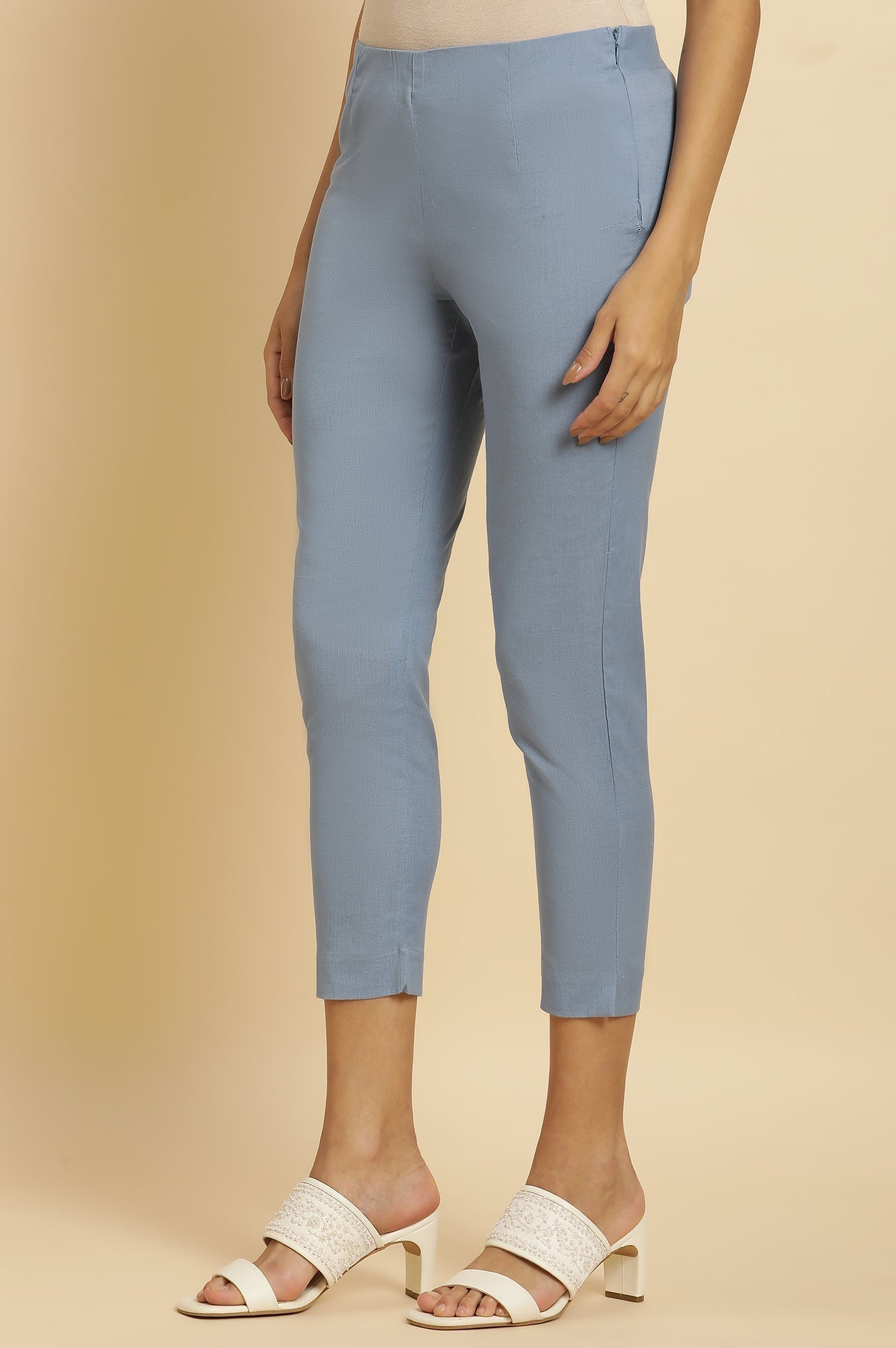 W for Woman Blue Solid Slim Pants