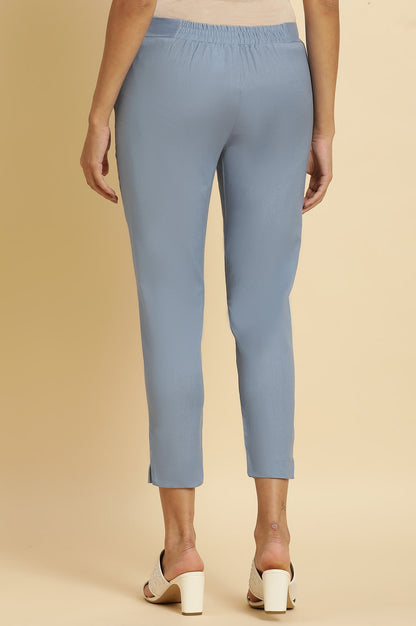 W for Woman Blue Solid Slim Pants