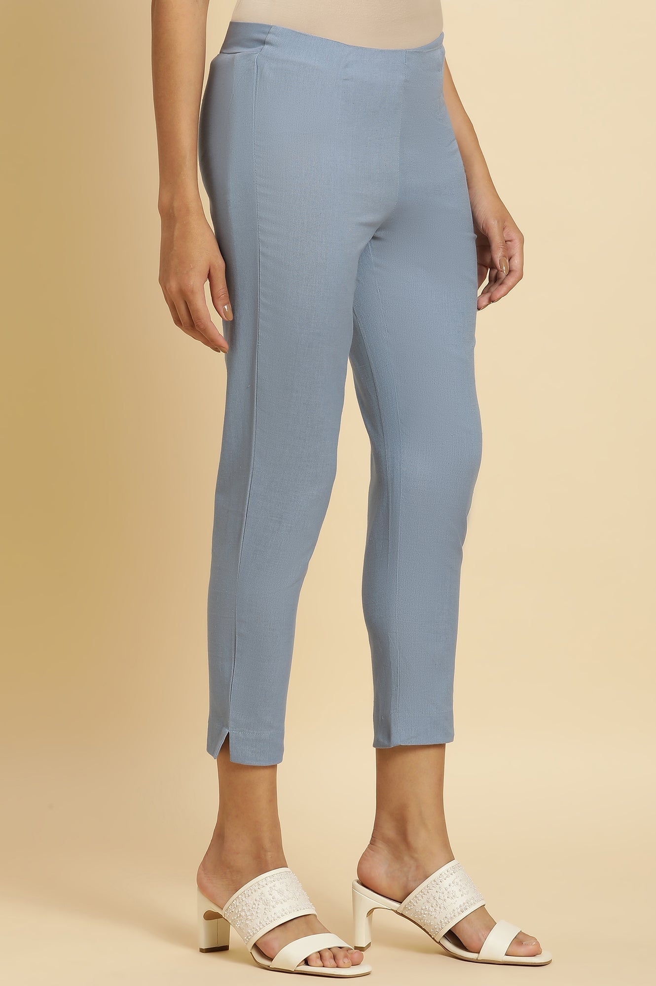 W for Woman Blue Solid Slim Pants