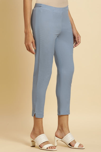 W for Woman Blue Solid Slim Pants