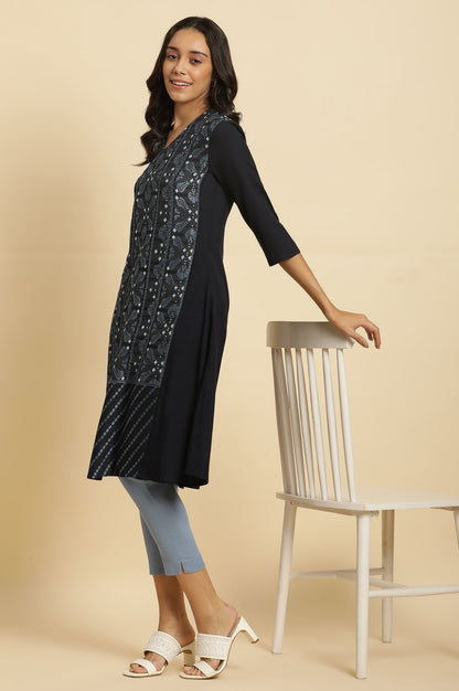 W for Woman Blue Solid Slim Pants