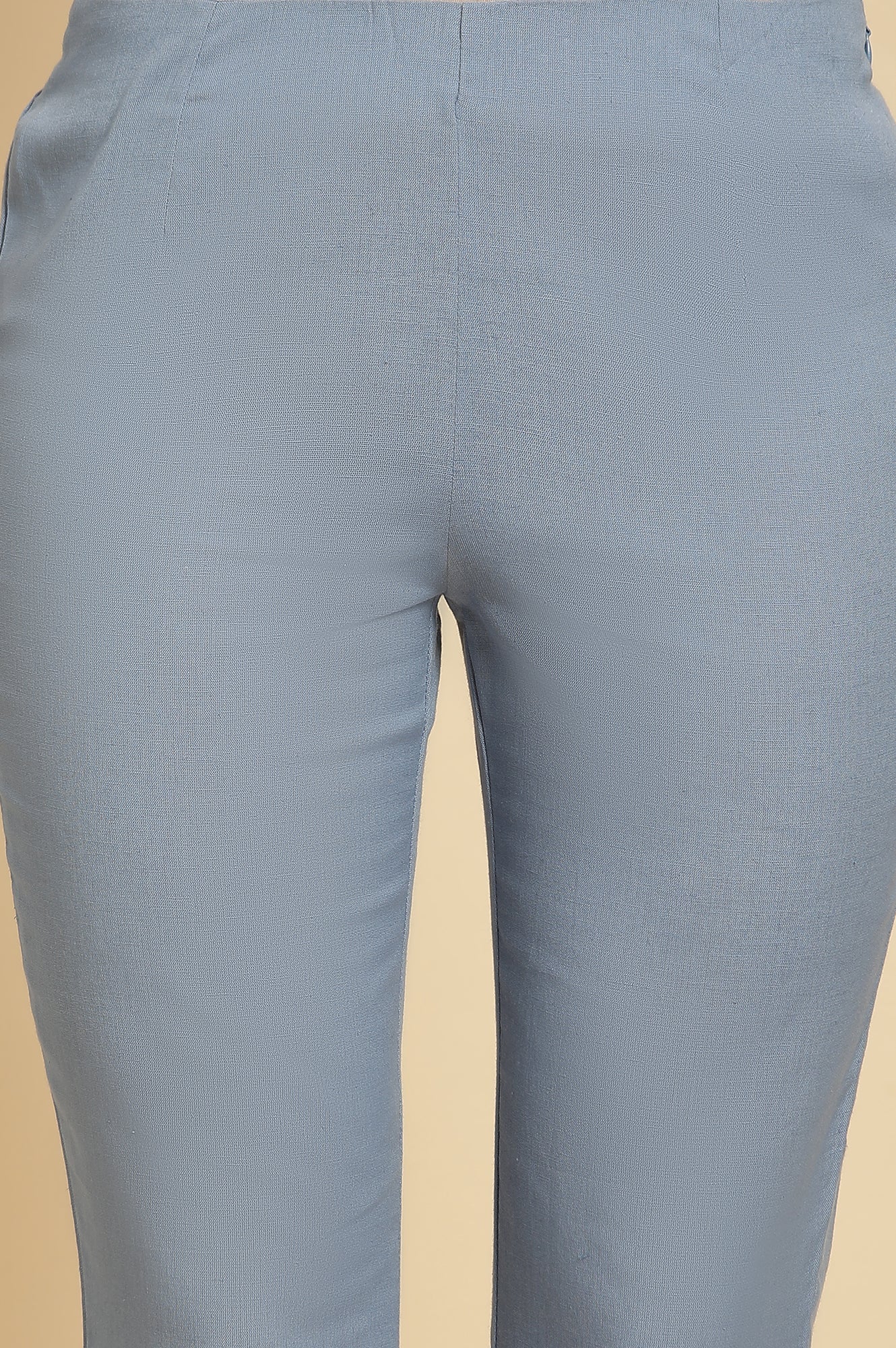 W for Woman Blue Solid Slim Pants