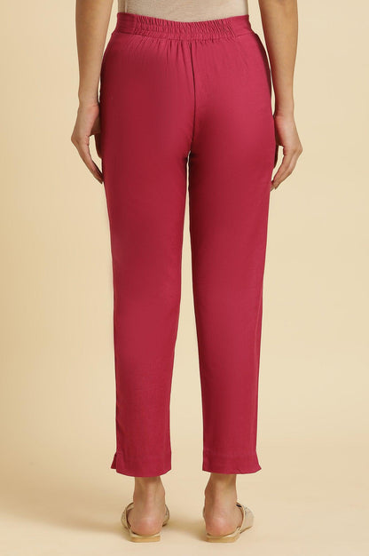 W for Woman Pink Solid Cotton Flax Slim Pants