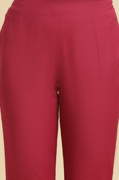 W for Woman Pink Solid Cotton Flax Slim Pants