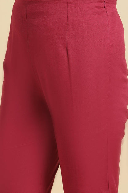 W for Woman Pink Solid Cotton Flax Slim Pants