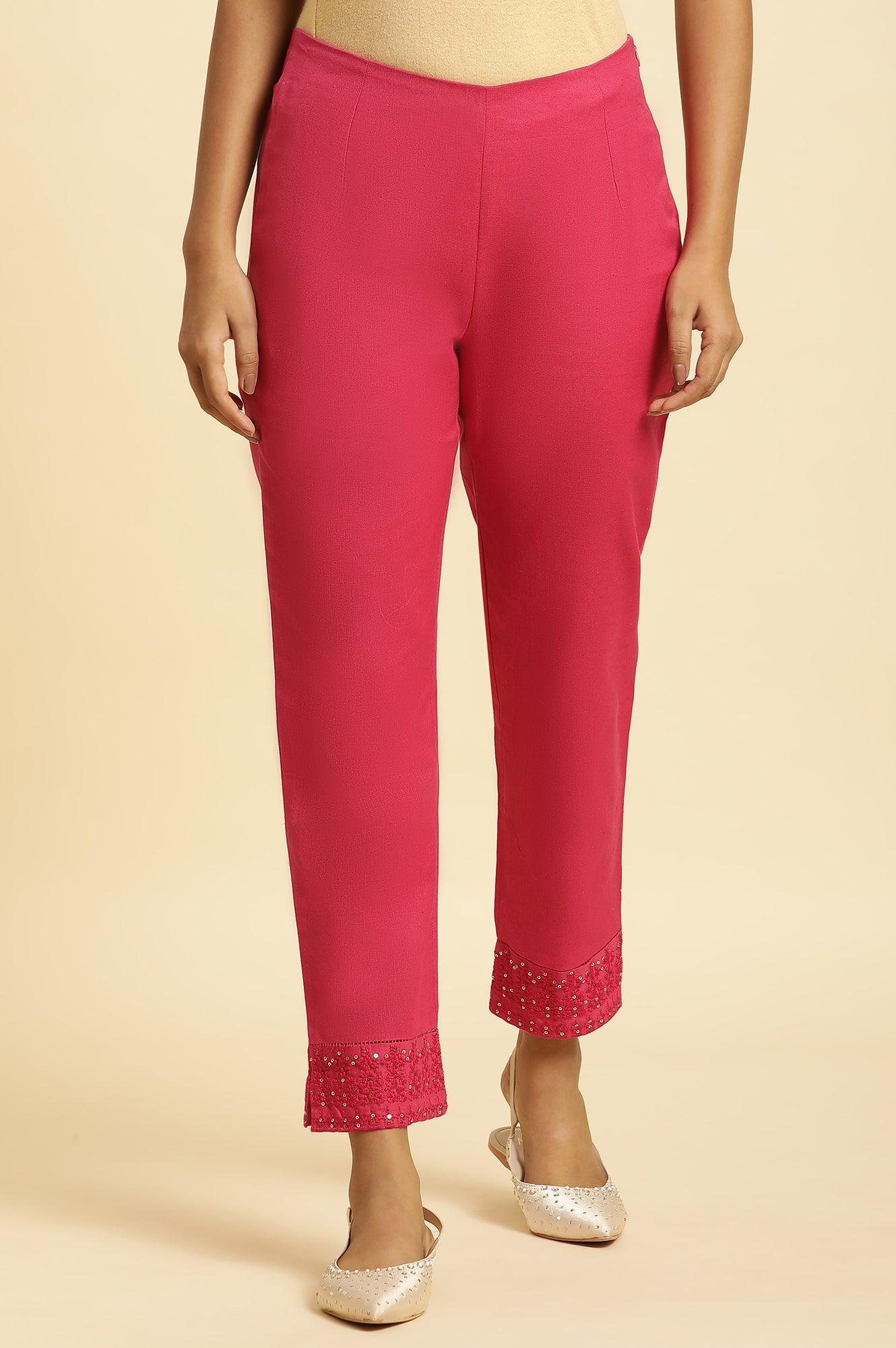 W for Woman Pink Slim Pants With Embroidered Hem