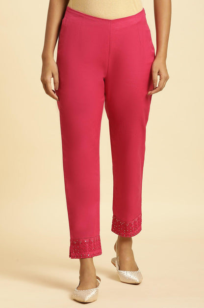 W for Woman Pink Slim Pants With Embroidered Hem