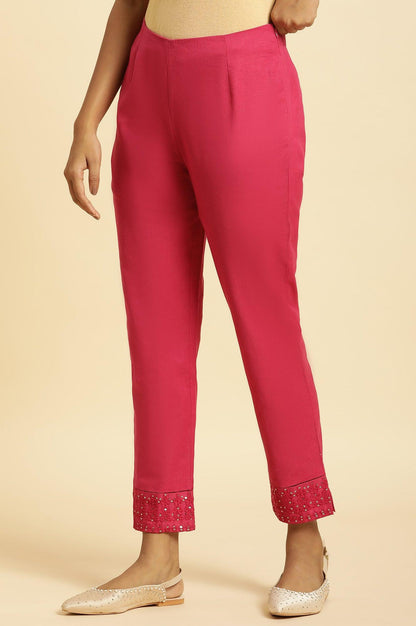 W for Woman Pink Slim Pants With Embroidered Hem