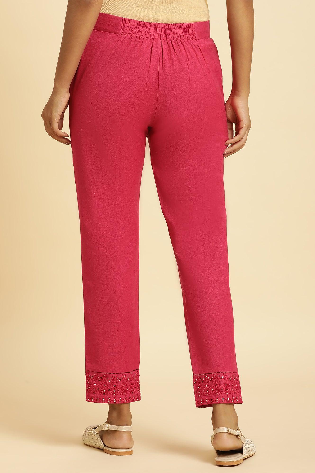 W for Woman Pink Slim Pants With Embroidered Hem