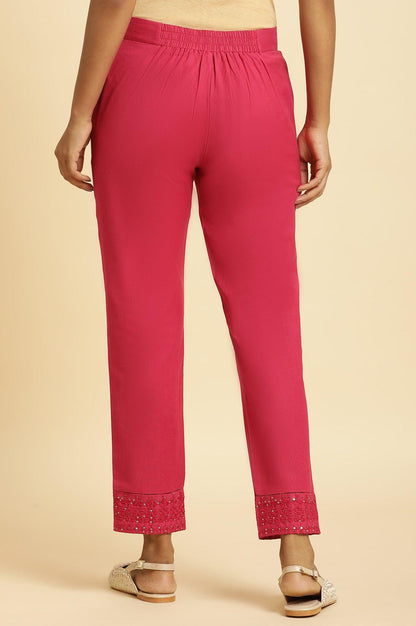 W for Woman Pink Slim Pants With Embroidered Hem
