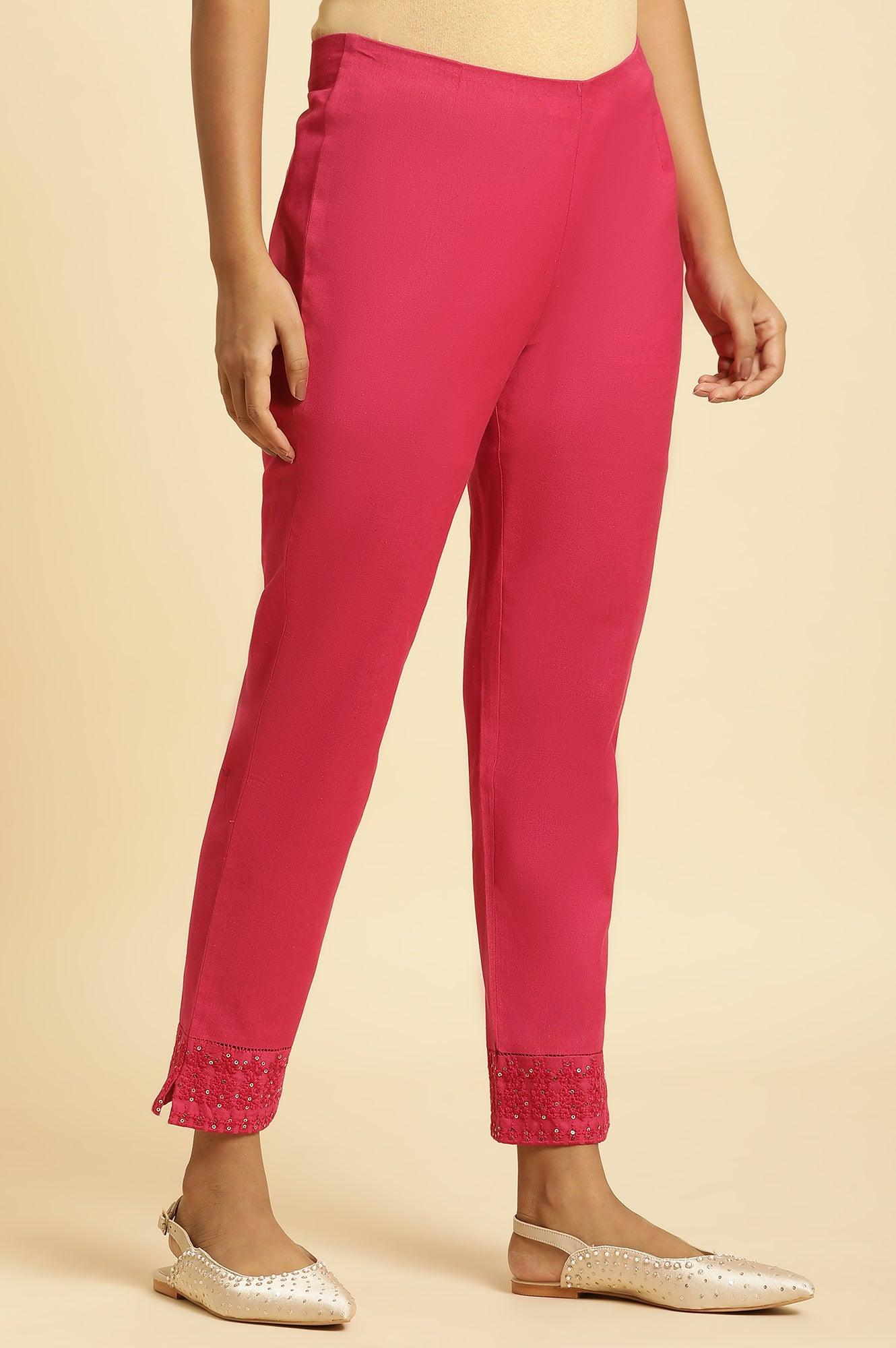 W for Woman Pink Slim Pants With Embroidered Hem