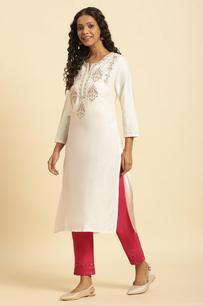 W for Woman Pink Slim Pants With Embroidered Hem